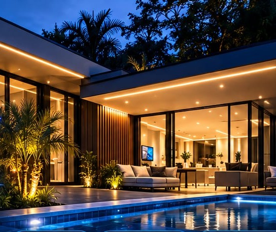 Casa com automação residencial à noite
